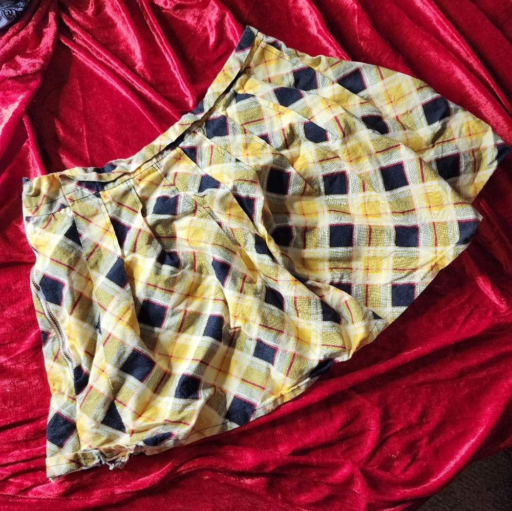 Handmade Yellow Plaid Mini Skirt. Size Small.